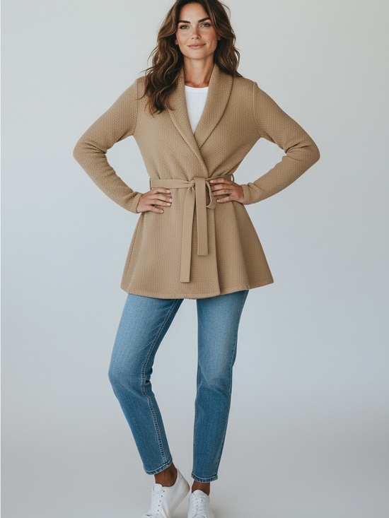 Lauren Ralph Lauren Sweaters - Lauren Ralph Lauren Camel Tie-Waist Textured Shawl-Collar Cardigan